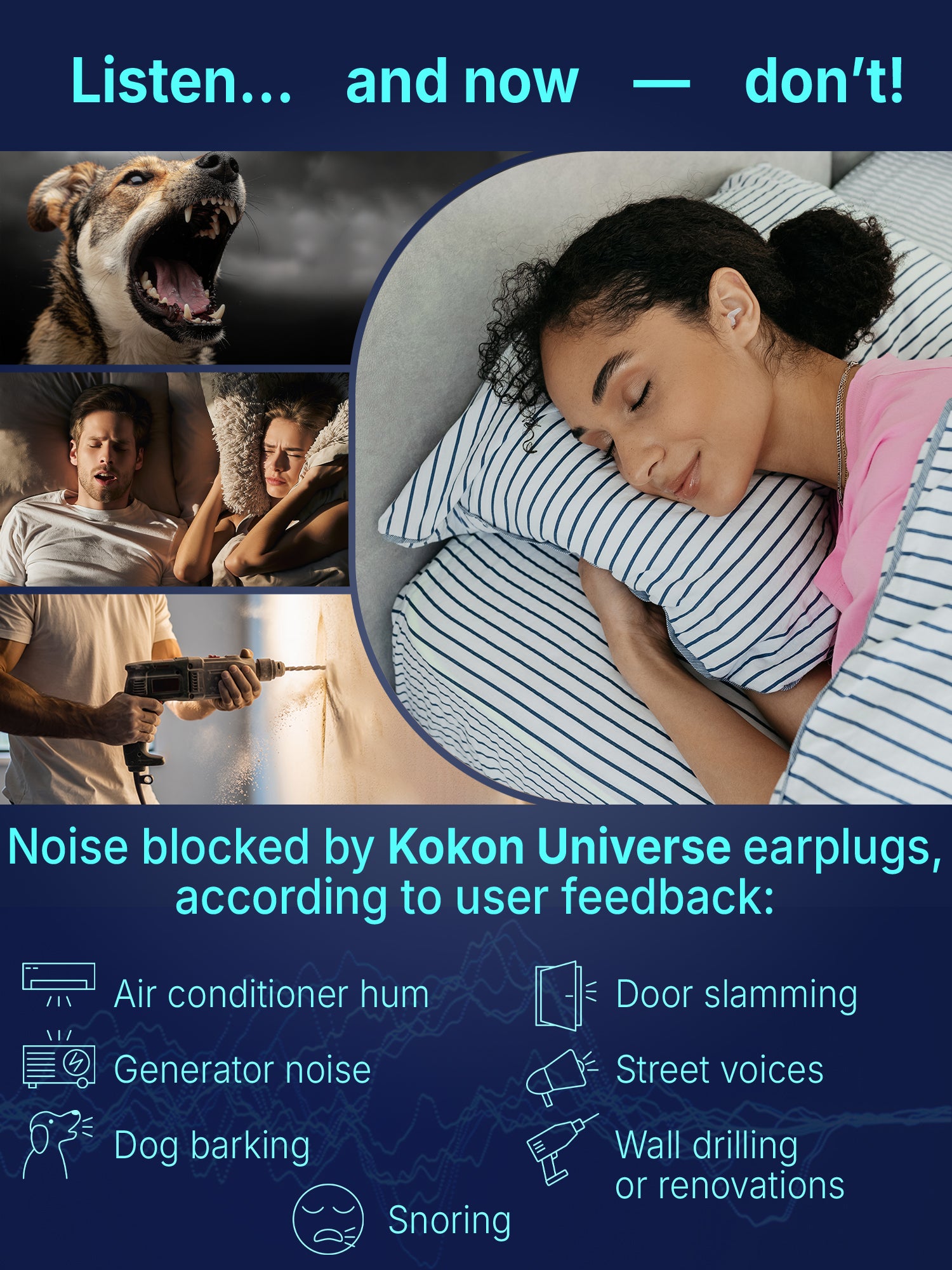 Kokon Universe Noise Reducing Sleeping Earplugs 3 prs XS/S/M 31 dB - Quietstore™