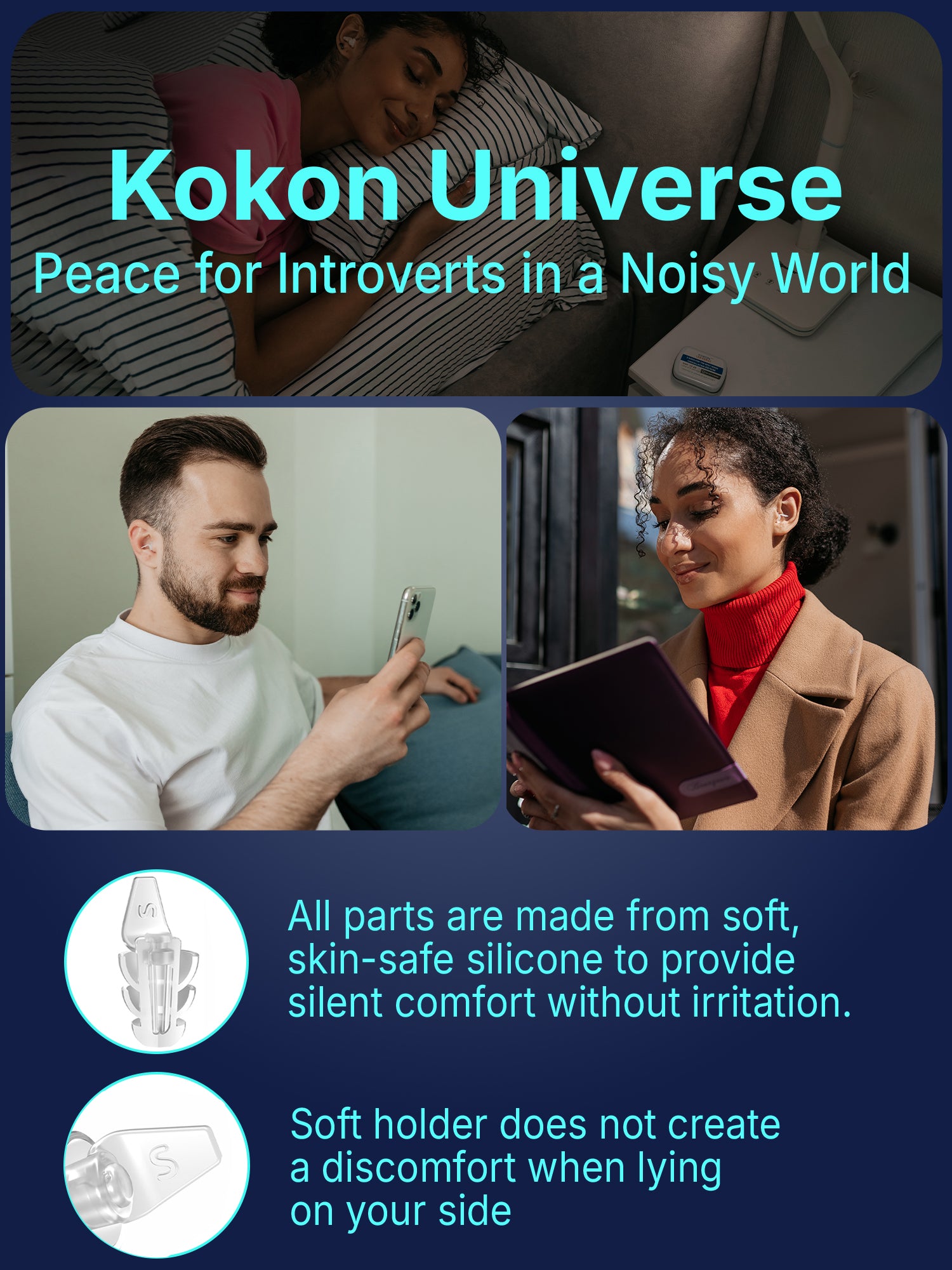 Kokon Universe Noise Reducing Sleeping Earplugs 3 prs XS/S/M 31 dB - Quietstore™