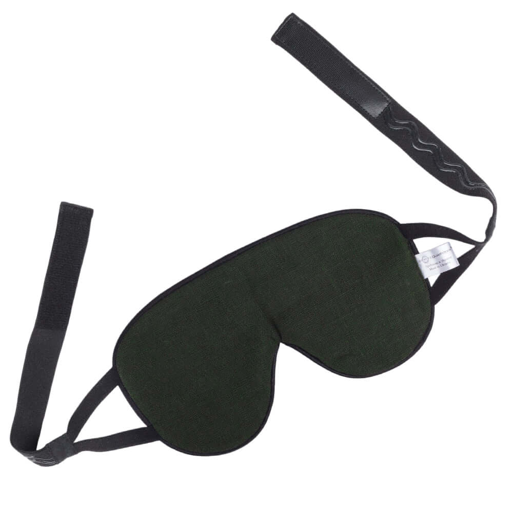 Quietstore non-slip strap linen sleep mask in dark green for enhanced sleep quality