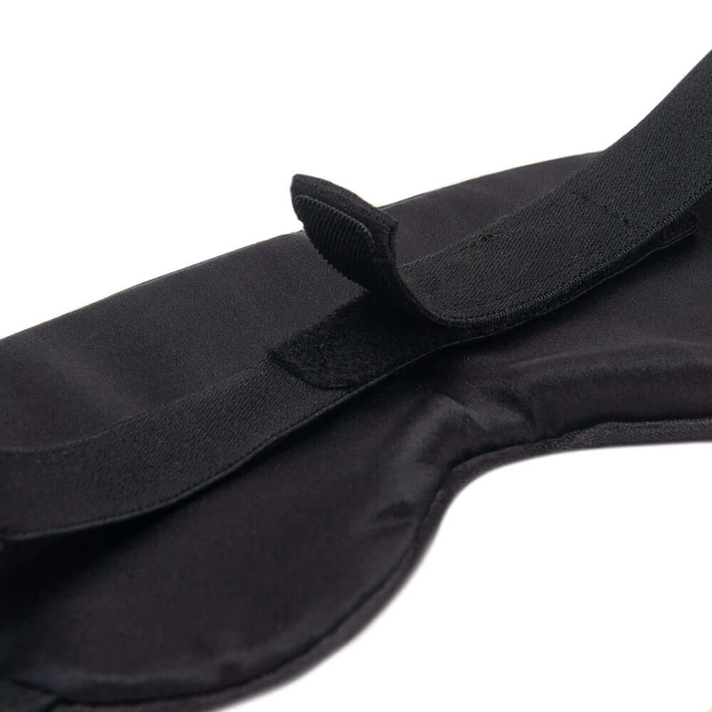 Close-up of Quietstore non-slip strap silk sleep mask showing adjustable straps for a comfortable fit.