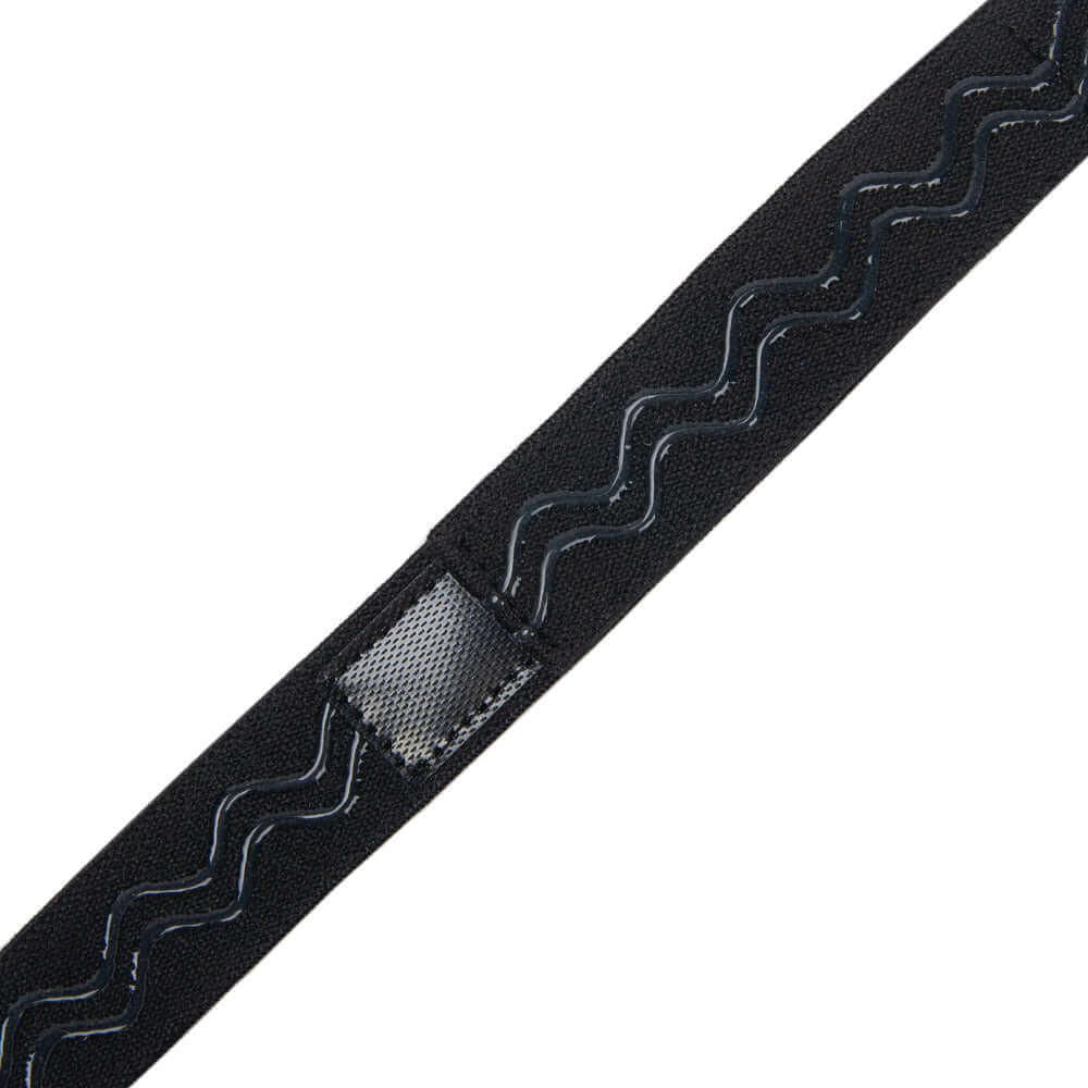 Close-up of the non-slip silicone strap design for the Quietstore organic cotton sleep mask.