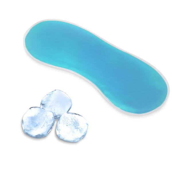 Cooling warming gel bag for tired eyes, perfect for use with sleep masks, providing relaxation and relief from migraines.