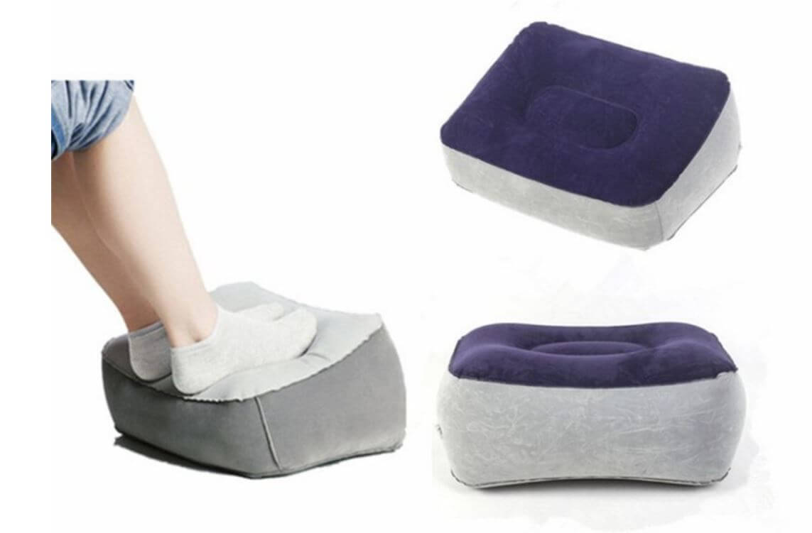 Inflatable foot rest pillow for leg support, promoting comfort and productivity during long hours of sitting or standing.