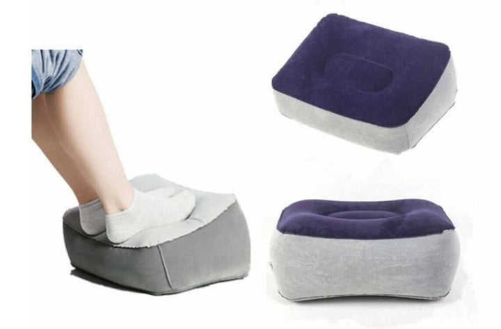 Inflatable foot rest pillow for leg support, promoting comfort and productivity during long hours of sitting or standing.