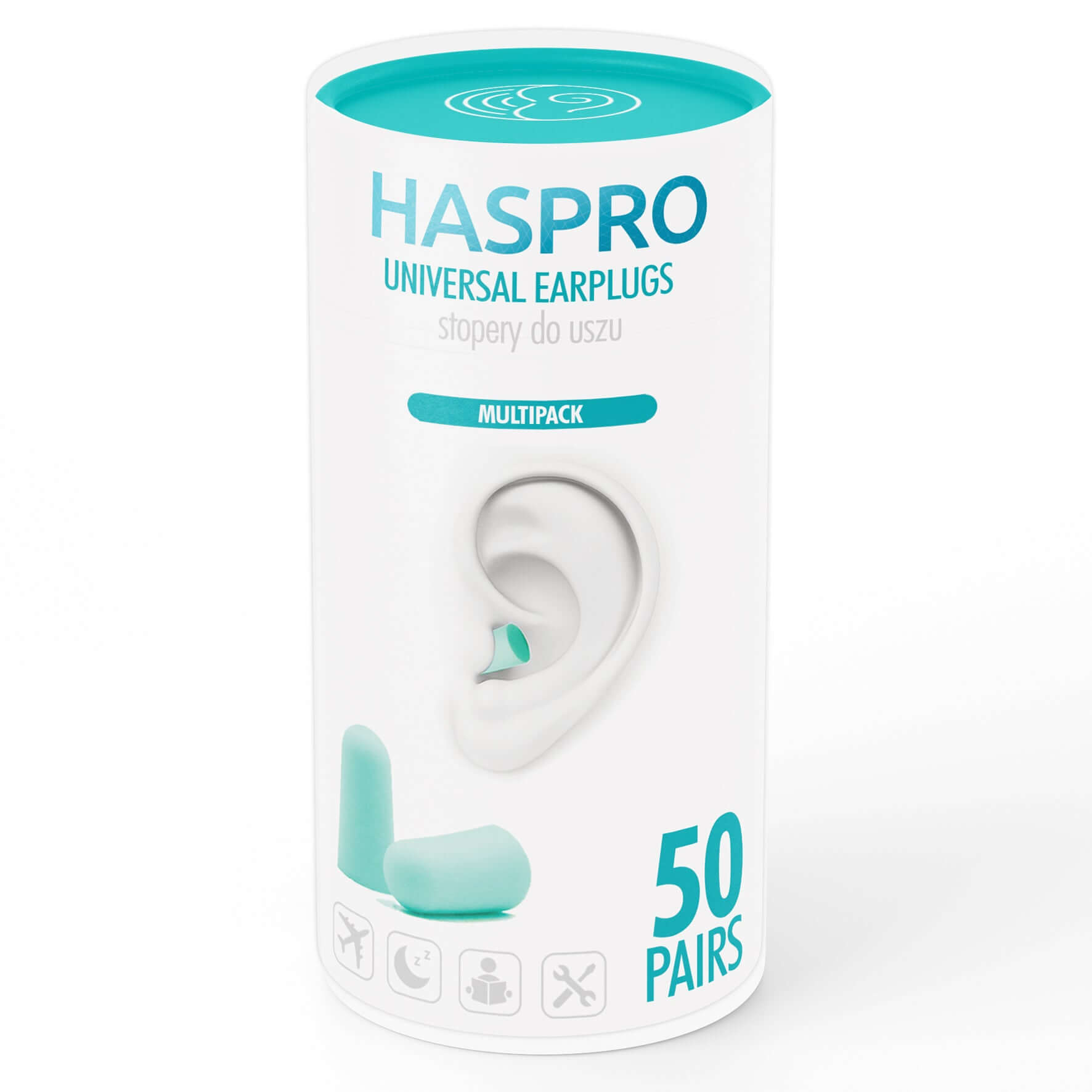 HASPRO Foam Sleeping Earplugs - 50 pairs; Soft, 38 dB noise reduction; Ideal for small ear canals; Color: mint.
