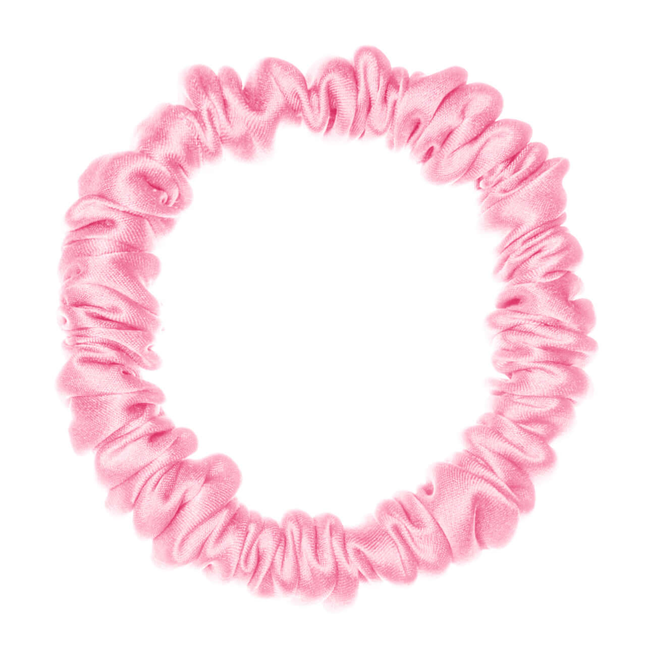 Pure Mulberry silk scrunchie in pink, high elasticity and gentle on hair for versatile hairstyles.