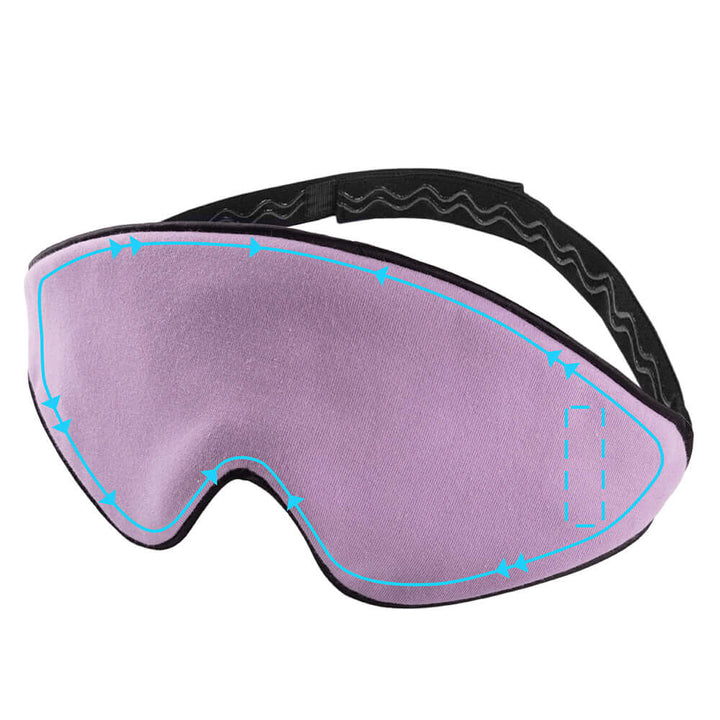 Purple cotton sleep mask with non-slip elastic strap, designed for comfort and light blocking for better sleep.