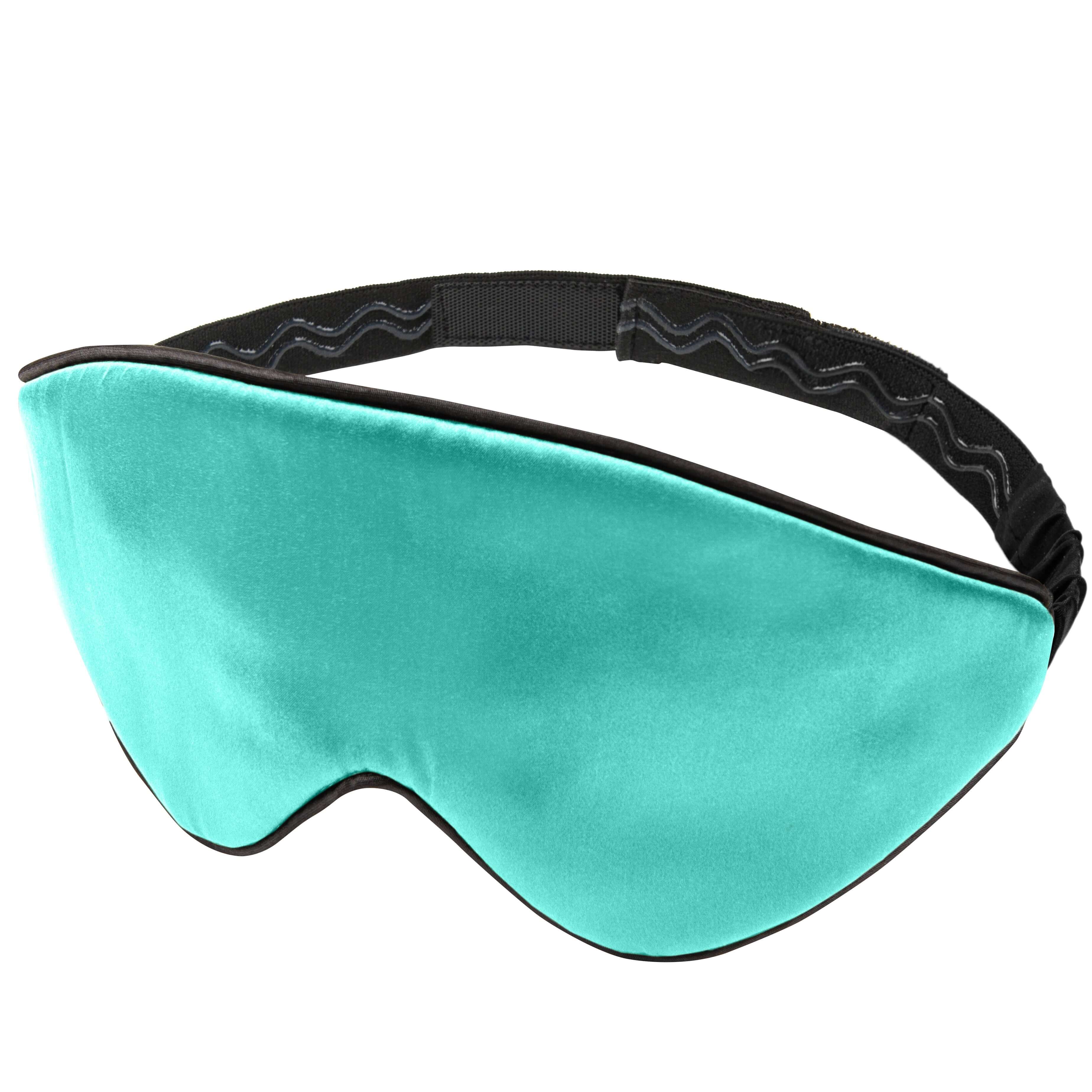 Quietstore 3.0 silk sleep mask in teal color with a non-slip strap for ultimate comfort and restful sleep.