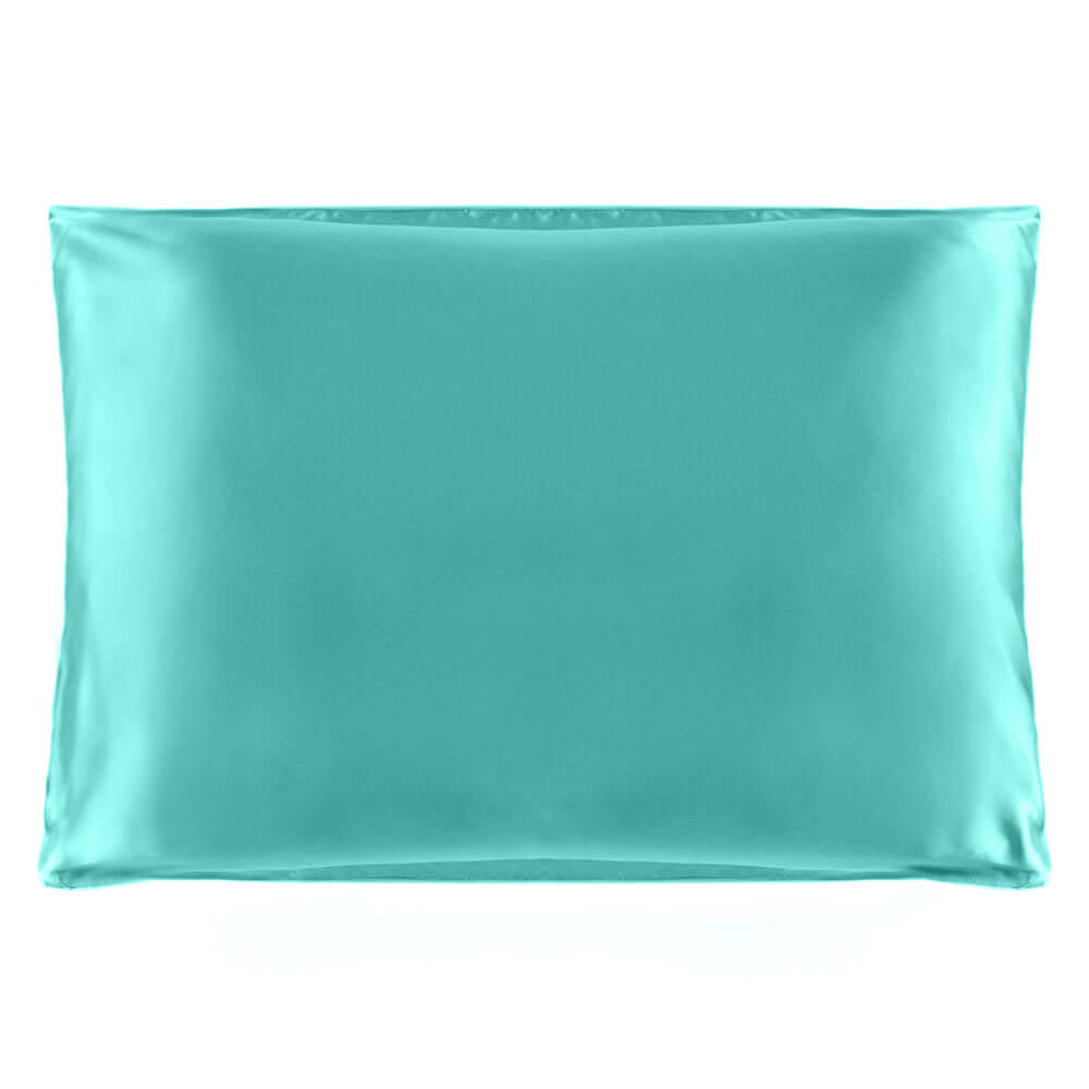 Quietstore Mulberry Silk Pillowcase in turquoise, 20x26 inches, designed for skin and hair care.