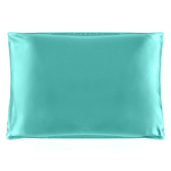 Quietstore Mulberry Silk Pillowcase in turquoise, 20x26 inches, designed for skin and hair care.