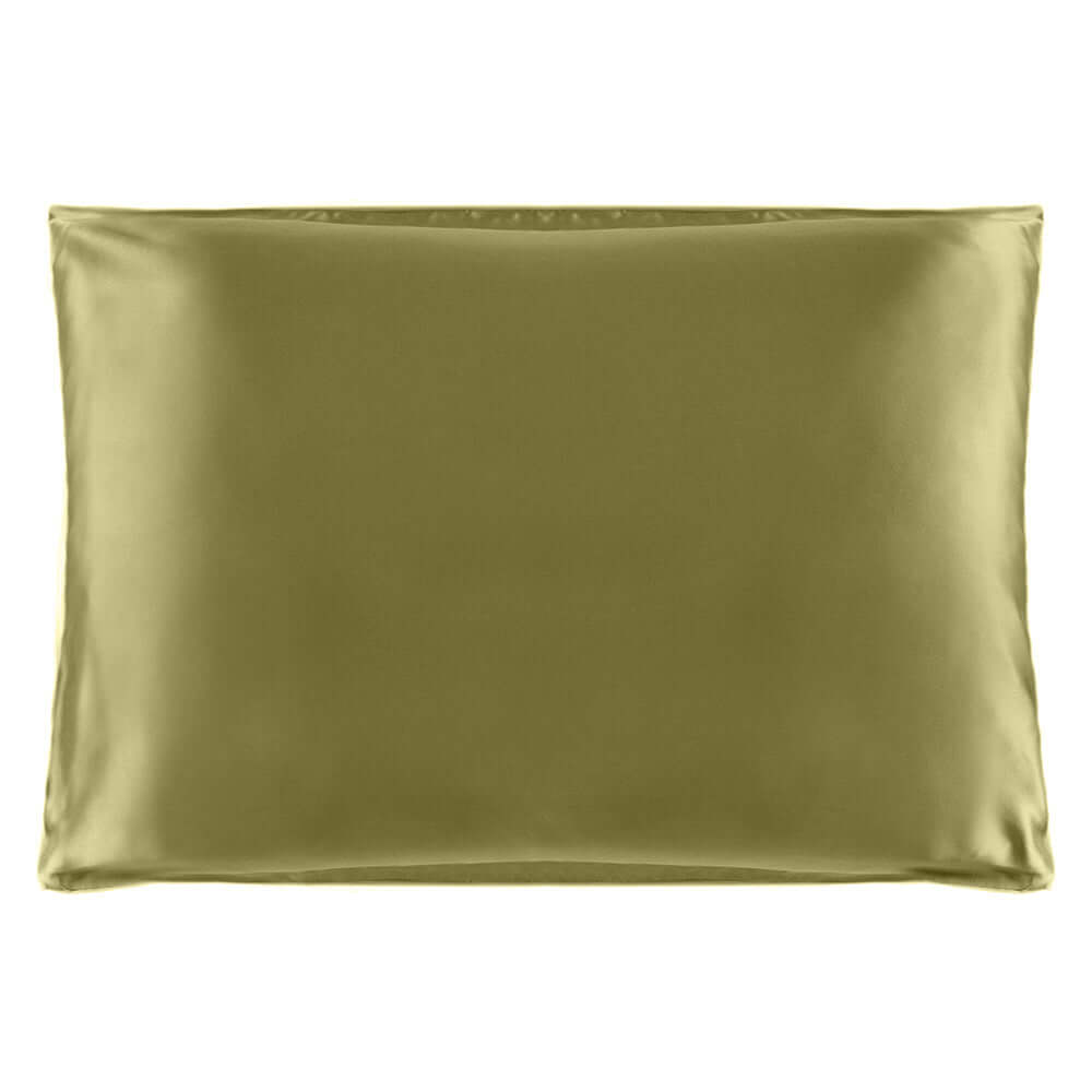 Quietstore Mulberry Silk Pillowcase in olive green, 20x26 inches, designed for hair and skin rejuvenation.