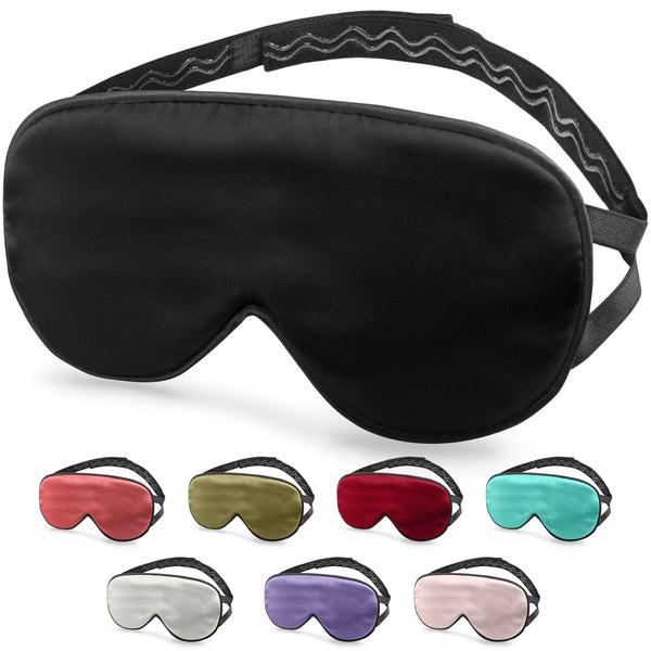 Quietstore silk sleep mask collection featuring various colors and non-slip strap for ultimate comfort and light blockage.