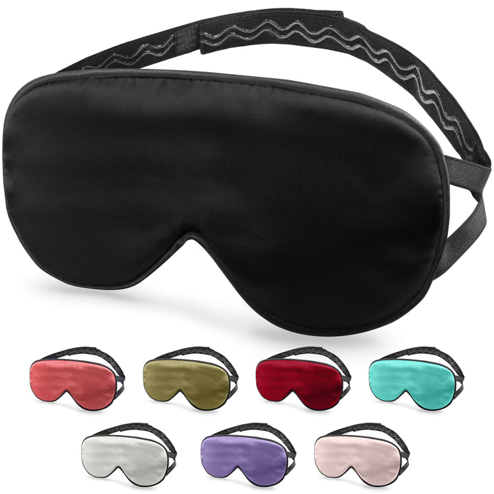 Quietstore silk sleep mask collection featuring various colors and non-slip strap for ultimate comfort and light blockage.