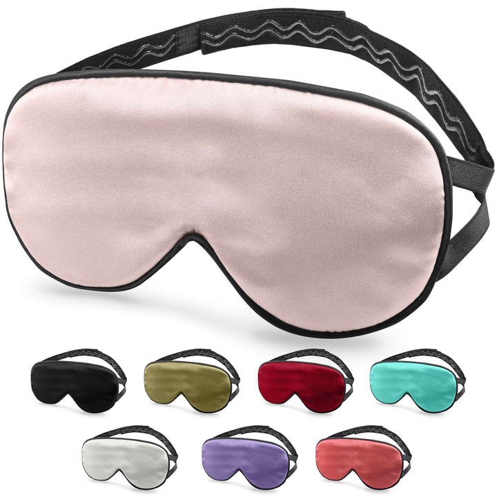 Quietstore non-slip silk sleep mask in various colors, designed for ultimate comfort and light-blocking sleep.