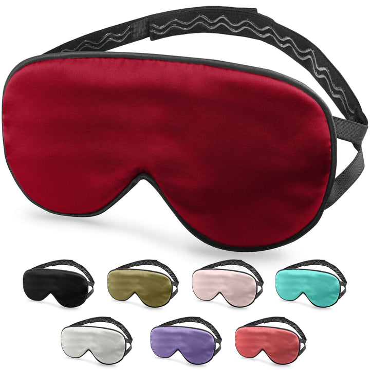 Quietstore silk sleep mask variety, featuring non-slip strap design and soft foam light-catchers for total darkness.