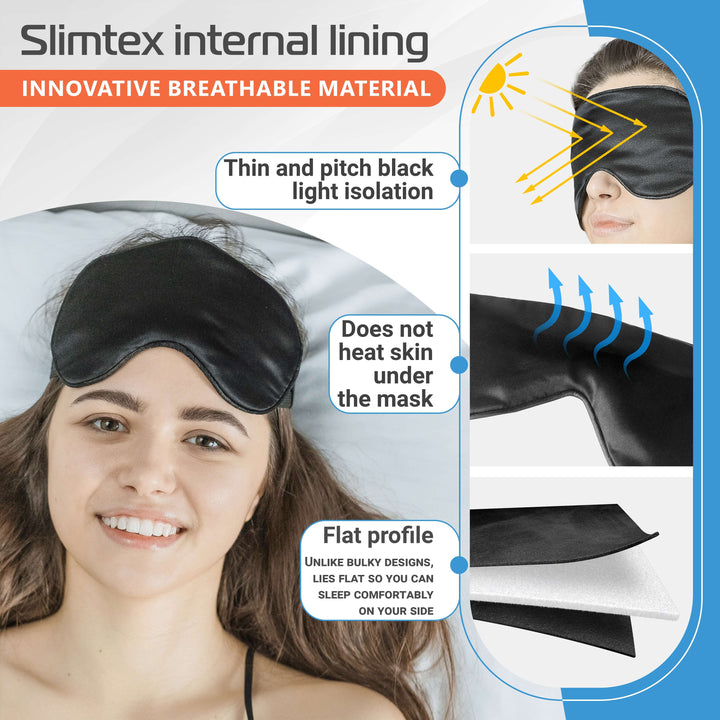 Slimtex sleep mask featuring innovative breathable material, offering light isolation and comfort for better sleep.