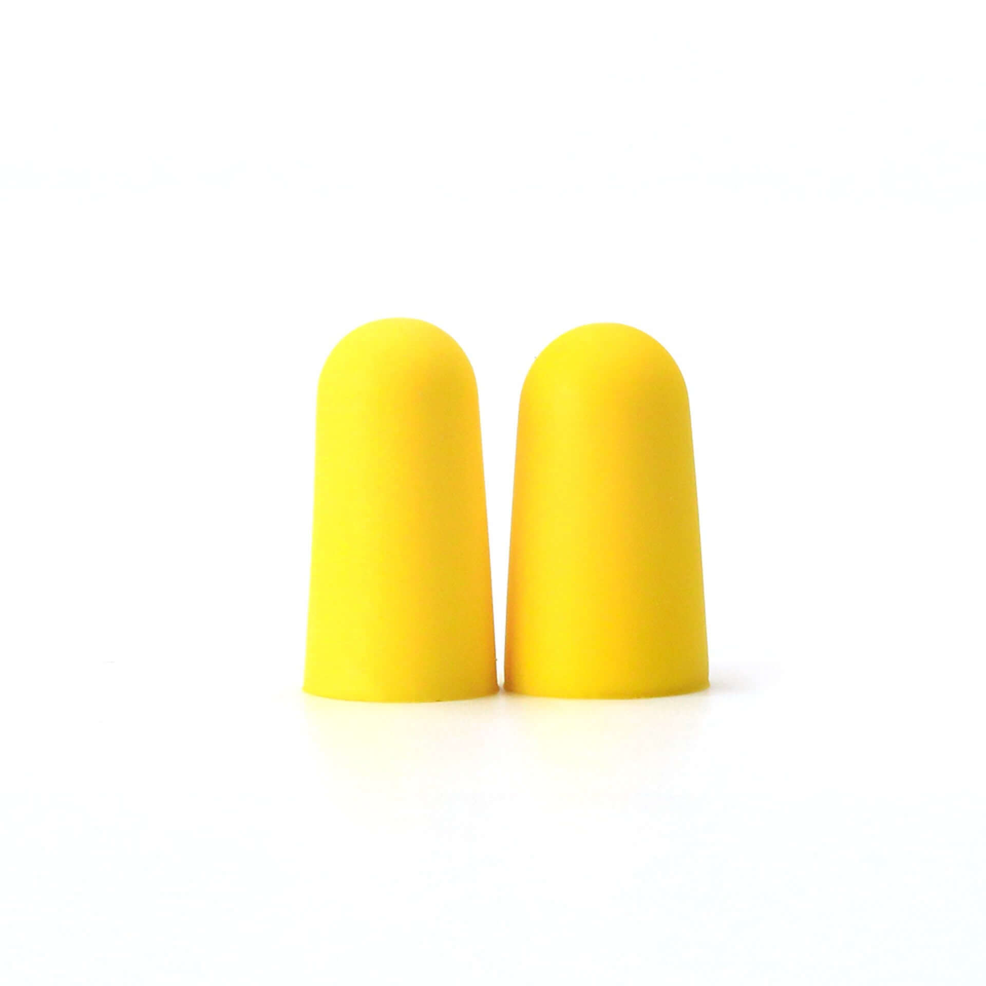 Two yellow foam earplugs with high noise reduction rating, ideal for sleep and noise blocking.