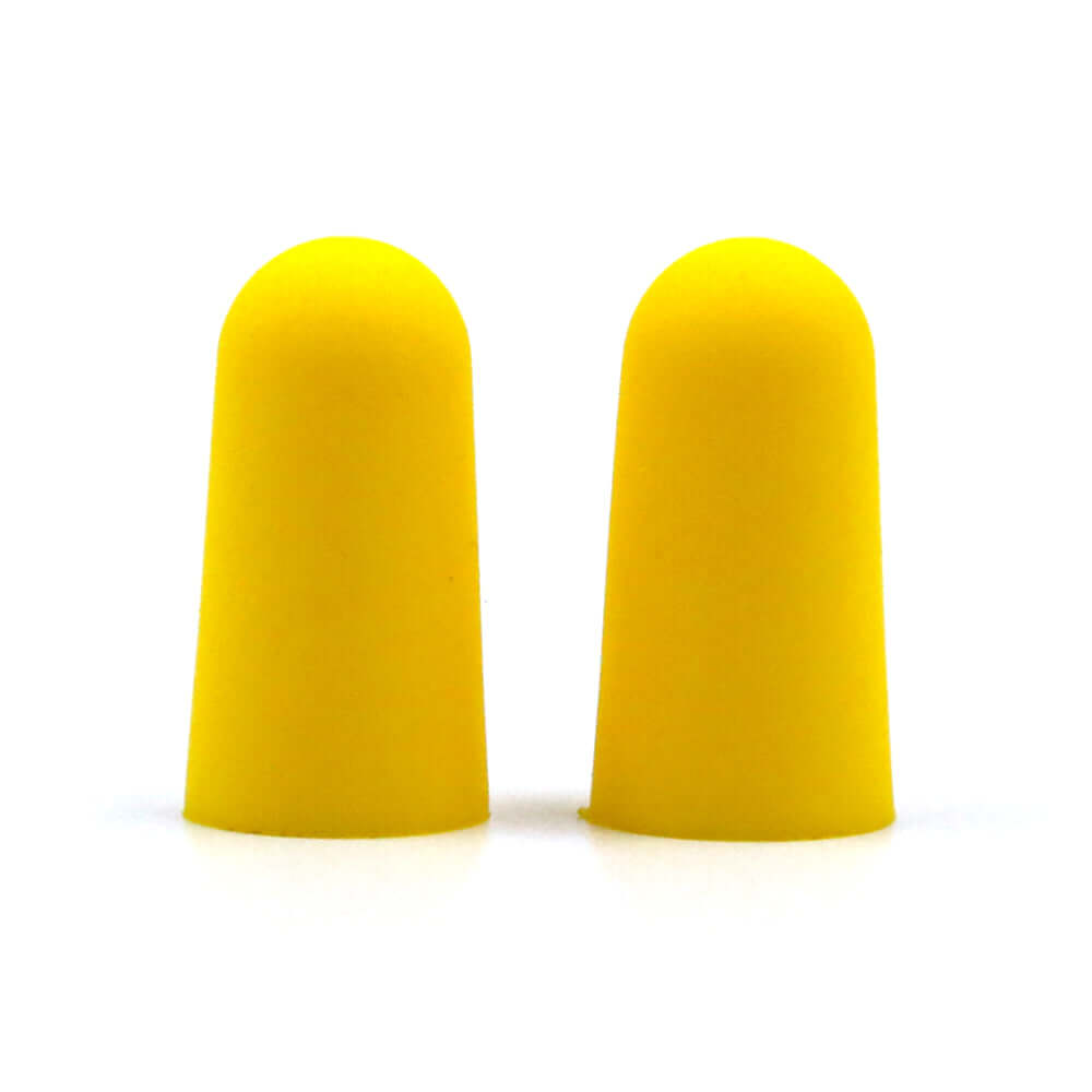 Yellow foam sleeping earplugs for noise reduction, offering a comfortable fit with 38 dB sound isolation, suitable for family use.